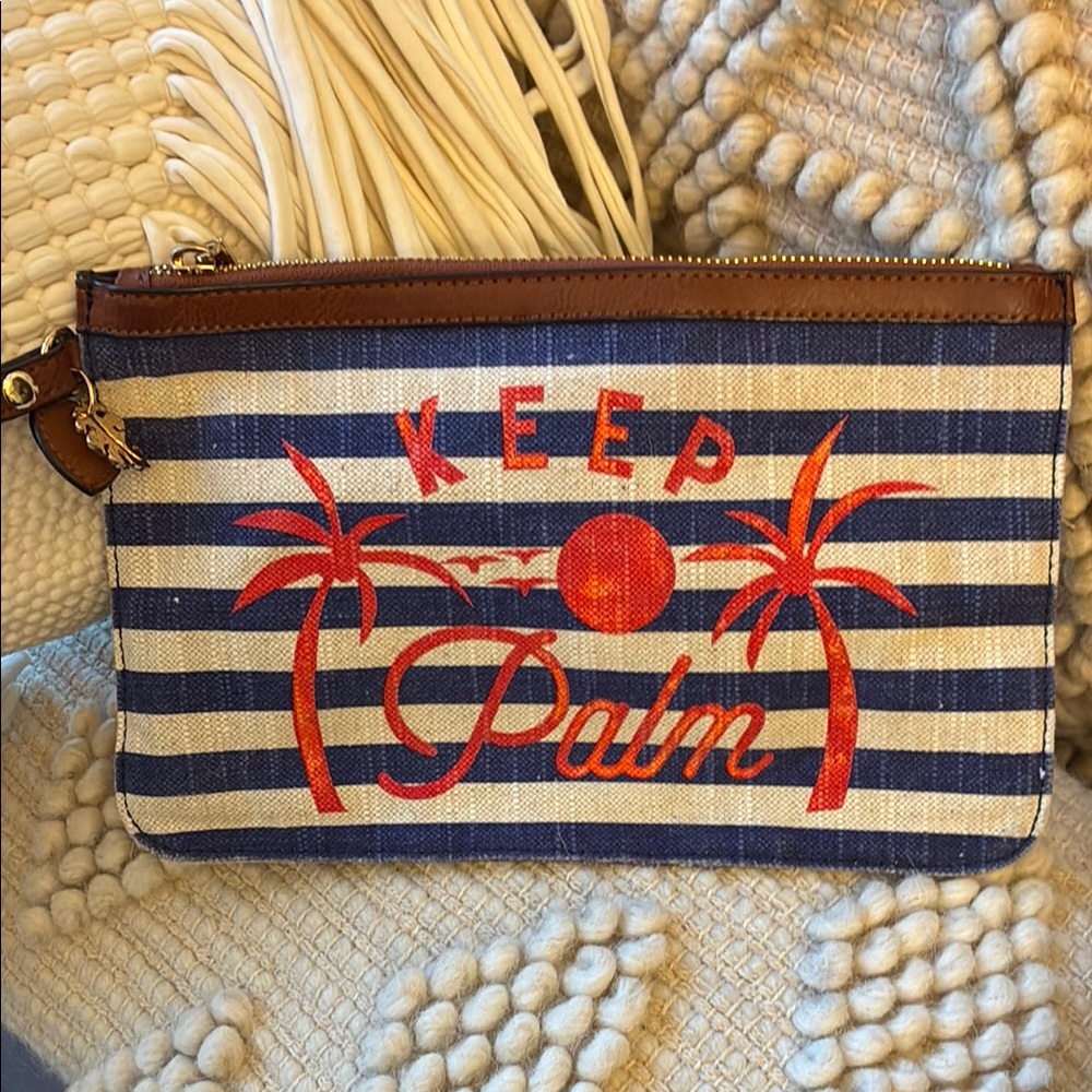 Tommy Bahama woven Striped Clutch with Palm Tree Design